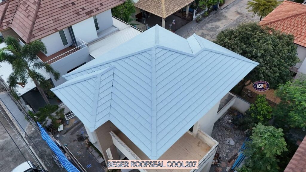 รีวิวผลงานพ่นสีหลังคากันร้อน Beger RoofSeal Cool #207 บ้านพักอาศัย เขตทุ่งครุ กรุงเทพฯ