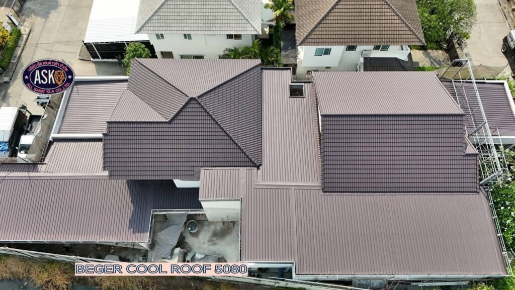 รีวิวผลงานพ่นสีหลังคากันร้อน BegerCool Roof 5080 บ้านพักอาศัย เขตสะพานสูง กรุงเทพฯ