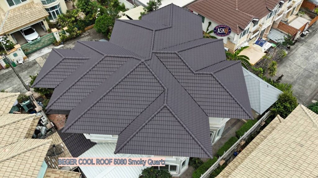 พ่นสีหลังคากันร้อน BEGER COOL ROOF 5080 Smoky Quartz – บ้านพักอาศัยย่านรังสิต