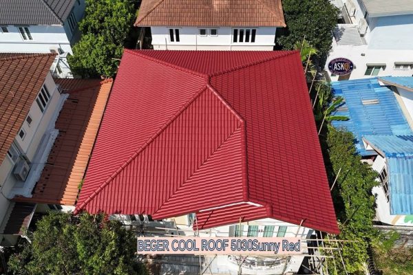 รีวิวผลงานพ่นสีหลังคากันร้อน BegerCool Roof 5030 บ้านพักอาศัย บางกรวย00002
